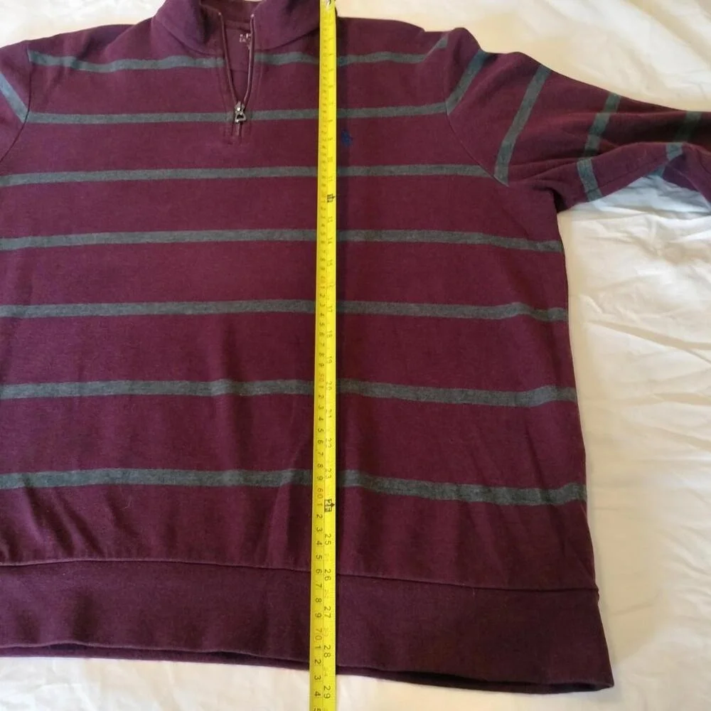 Polo Ralph Lauren Mens 1/4 Zip Sweater Long Sleeve Maroon Red Gray Striped XL